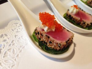 Sesame Seared Tuna with Wasabi Cream and Seaweed Salad