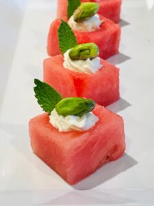 Watermelon Cubes with Feta and Pistachio